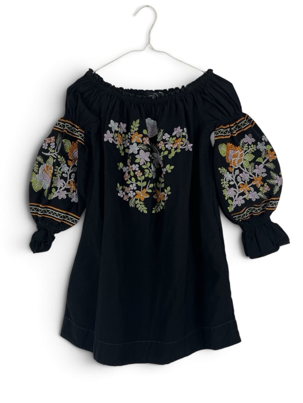 Giocam Black Embroidered Floral Off Shoulder Boho Peasant Blouse Size Medium